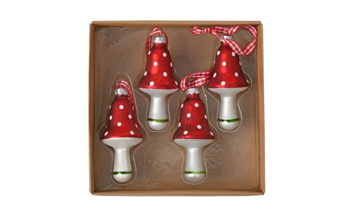 Set staklenih ukrasa mushroom 4/1 red