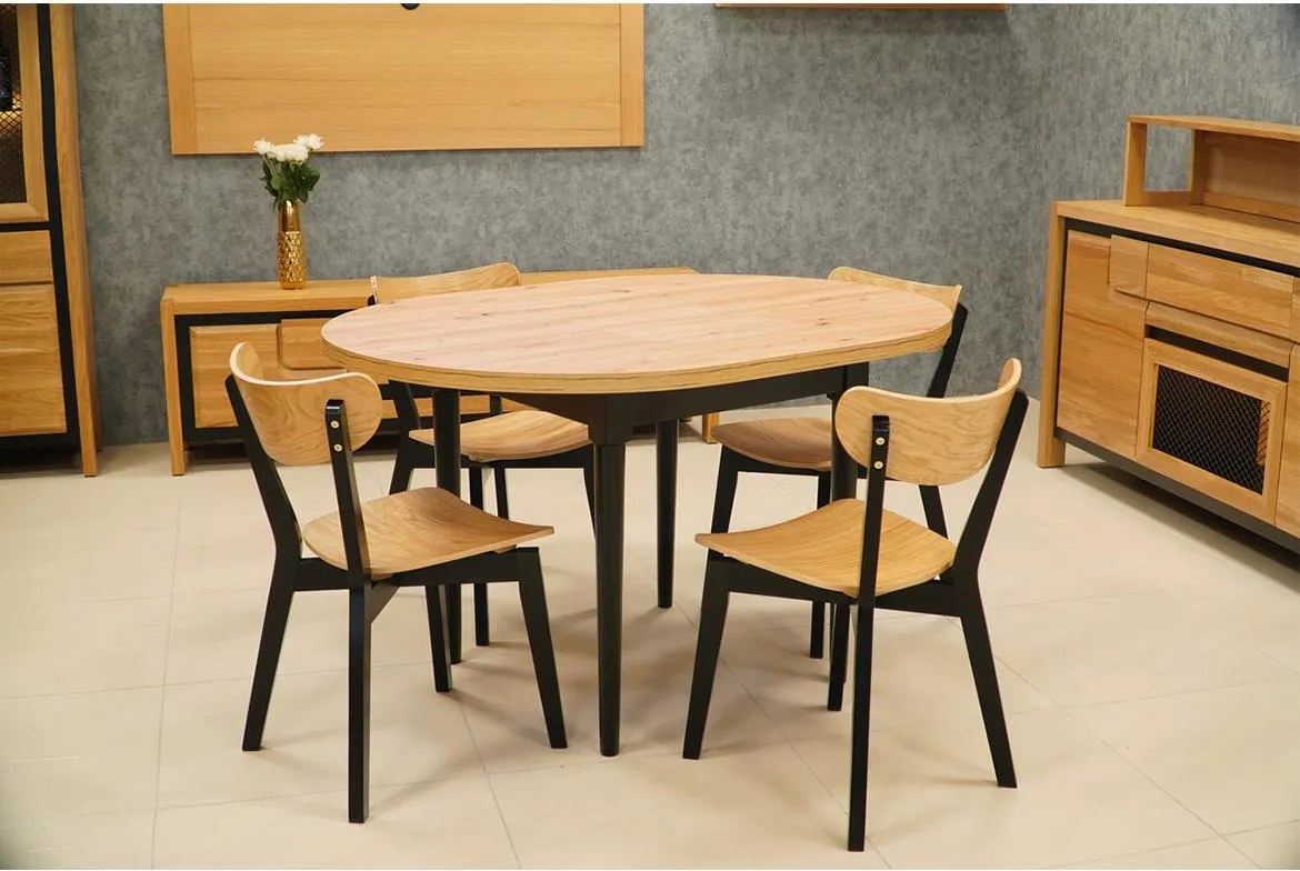 Shanghai set stol i stolice  1+4 st 100(135)x100x75 cm natur/crna