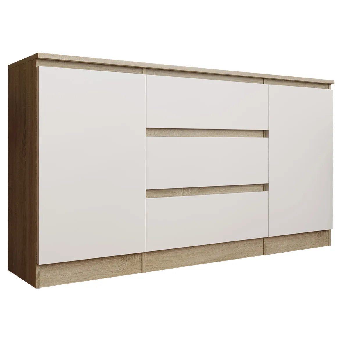 Shine komoda 2 vrata + 3 fioke 140x33x77 natur (sonoma hrast)/bela