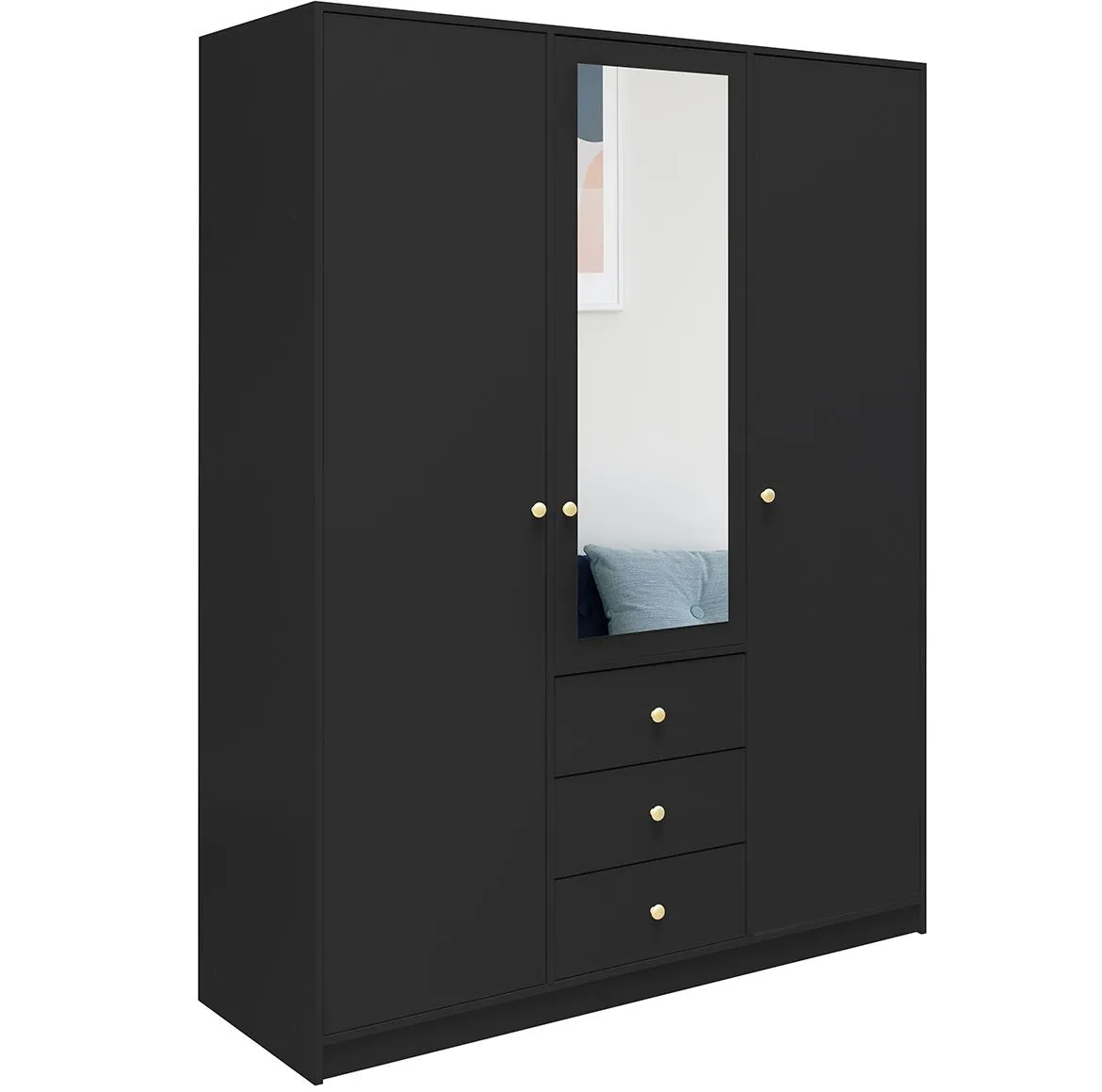 Siena D3 ormar 3 vrata/ogledalo+3 fioke 149x57,5x200 cm crni