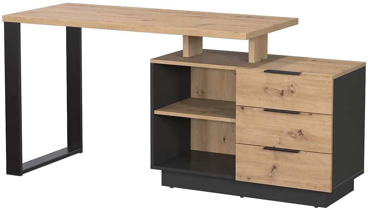 Sierro 3s radni stol 3 fioke + 2 otvora 167x56x75,5 cm artisan hrast/crna