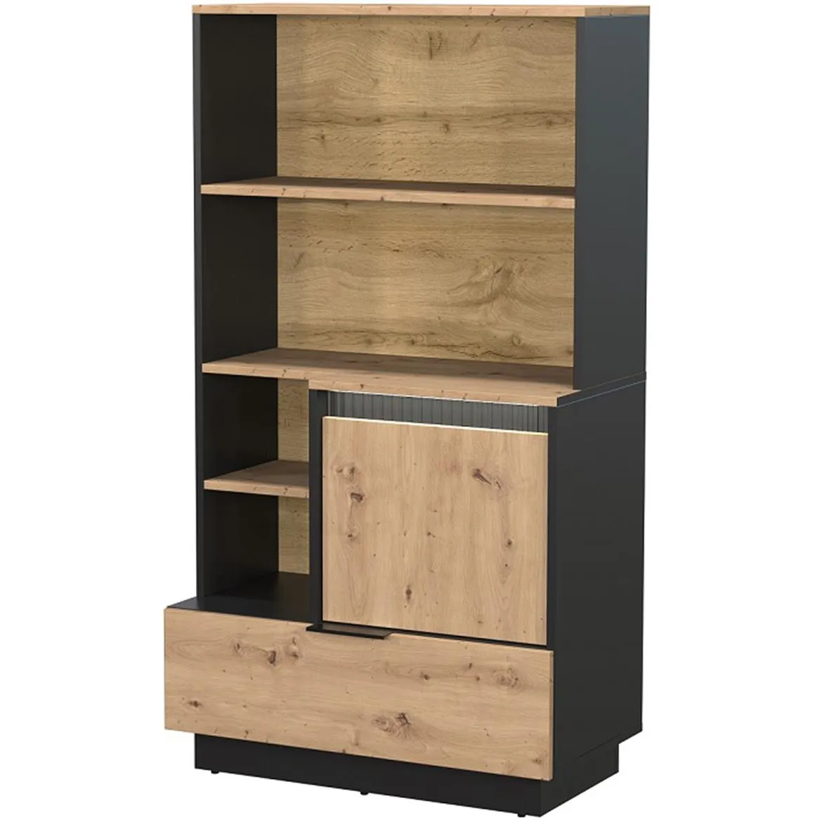 Sierro polica 1d1s 1 vrata + 1 fioka + 4 otvora 80x41,8x144,20 cm artisan hrast/crna