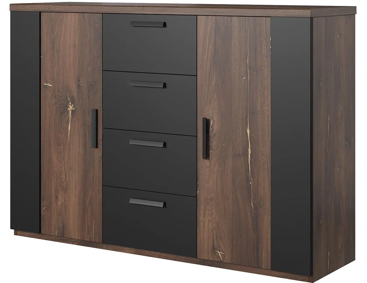 Sigma komoda 2 vrata+4 fioke 132x40x94 cm crna/tamni hrast
