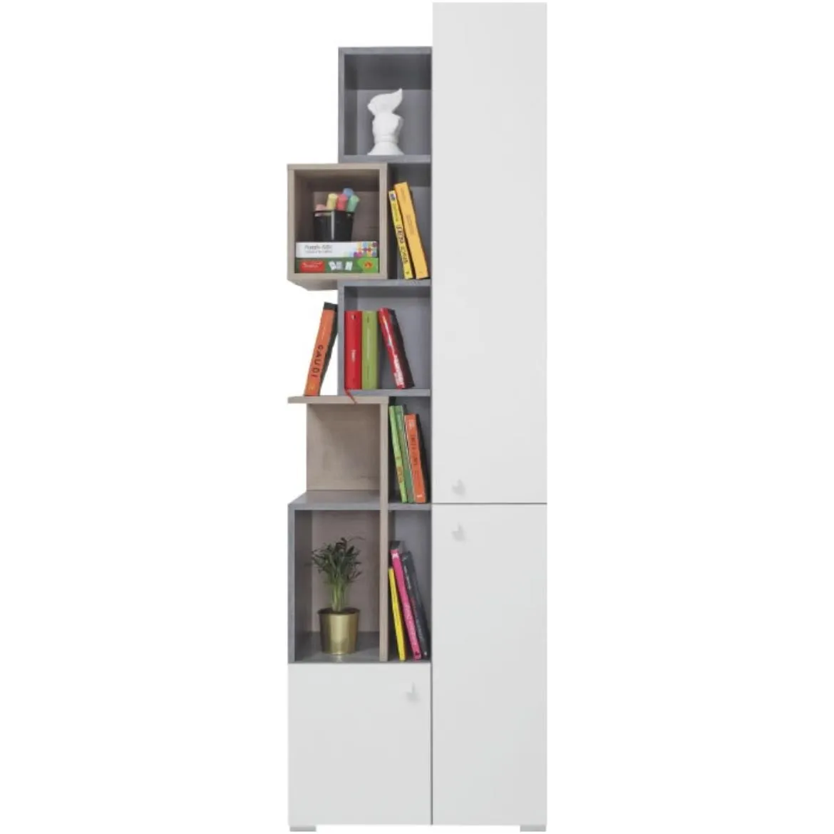 Sigma polica 3 vrata+9 otvora 60x40x190 beton / bela / hrast