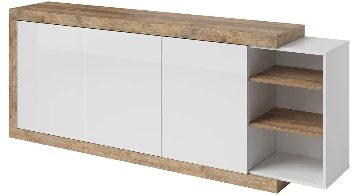 Sintra 43 komoda 3 vrata+3 otvora 220x40x86 cm hrast/bela