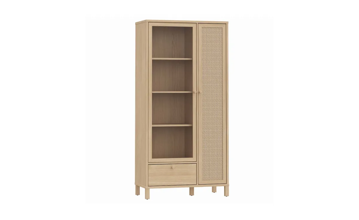 SKELBIT VITRINA 86,3x42x175,3 cm HRAST/RATTAN