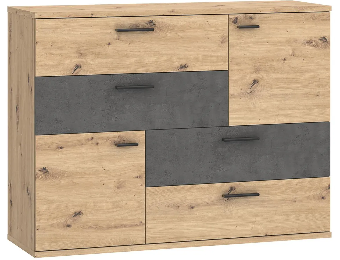 Skive komoda 2 vrata+4 fioke 125x41,3x96  natur (artisan hrast)/siva