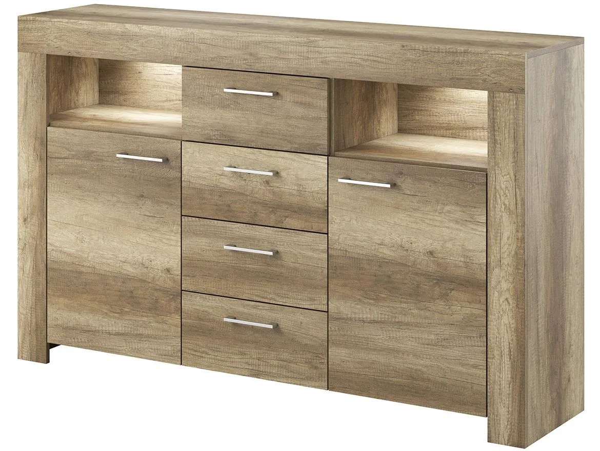 Sky komoda SK155 2 vrata+ 4 fioke 155x40x96 cm sivi hrast