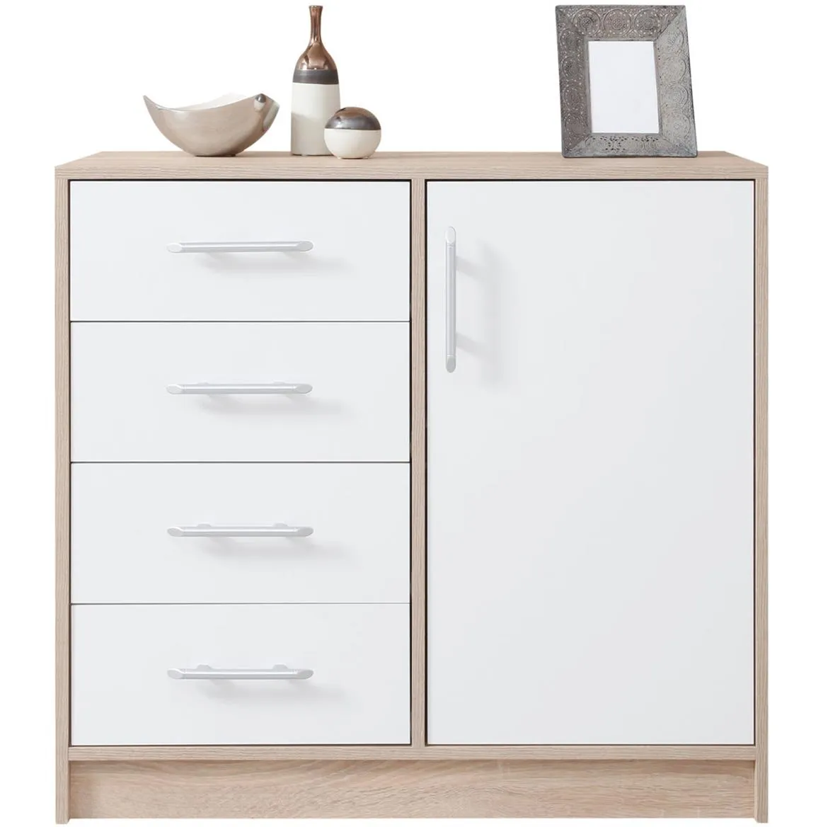 Smart SRK2 komoda 1 vrata+4 fioke 90x40x84 natur (sonoma hrast)/bela
