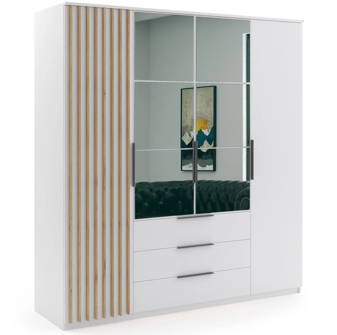 Sorento 200 ormar 4 vrata+3 fioke 200x61x215 cm beli/hrast