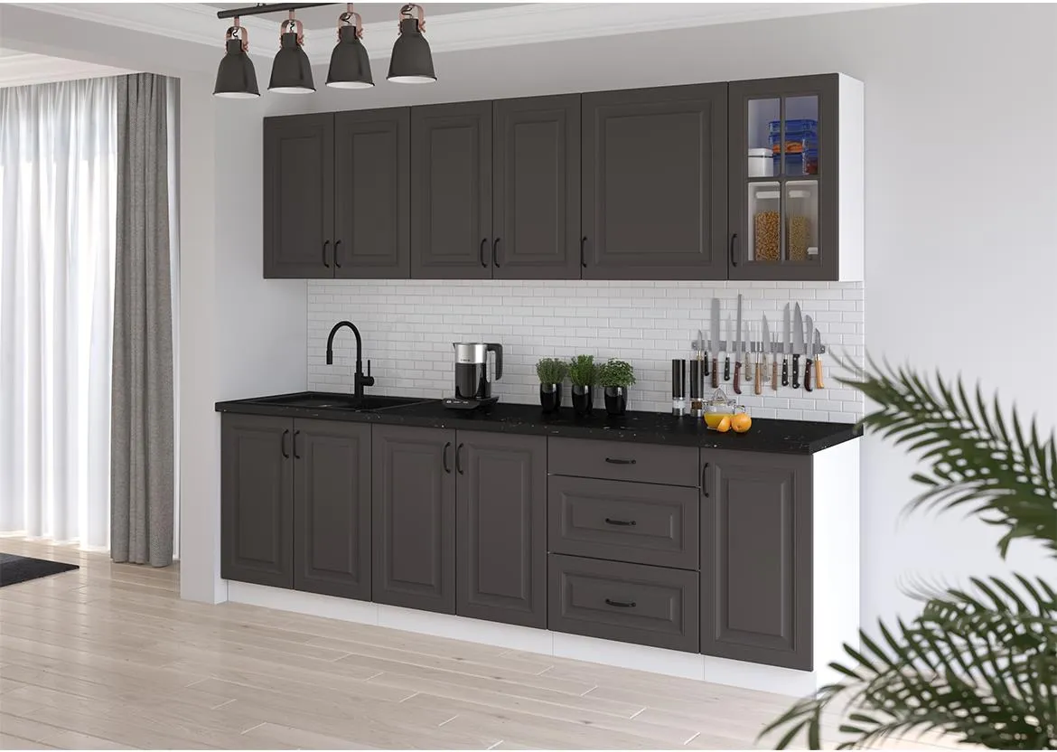 Stilo blok kuhinja 260x52x200 cm siva/bela