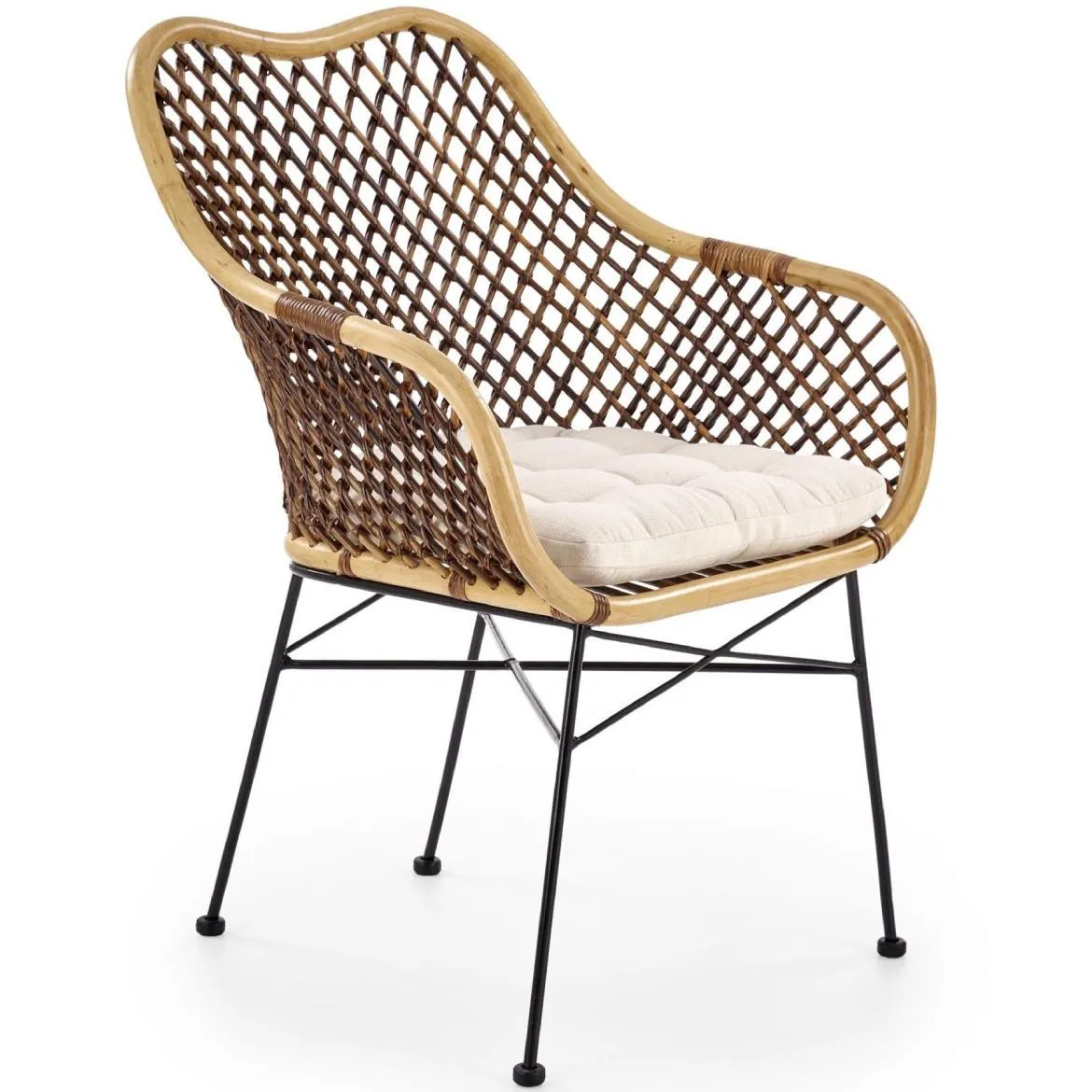 Stolica K336 64x64x89 cm natur ratan/crni metal