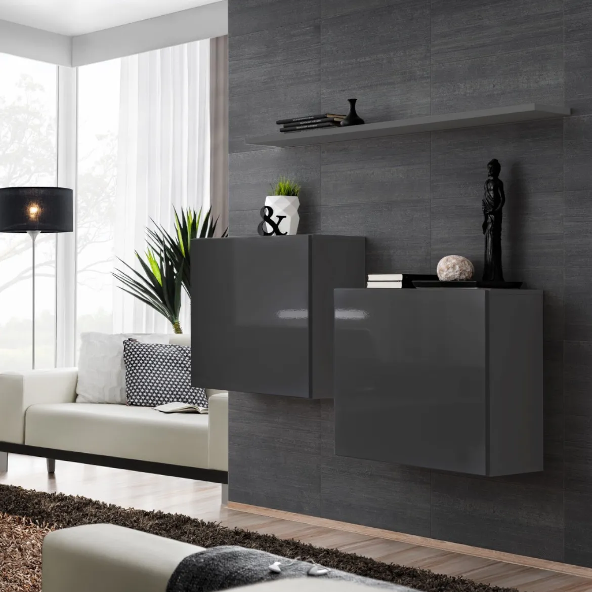 Switch 2 viseca elementa+ polica 110x30x130 siva