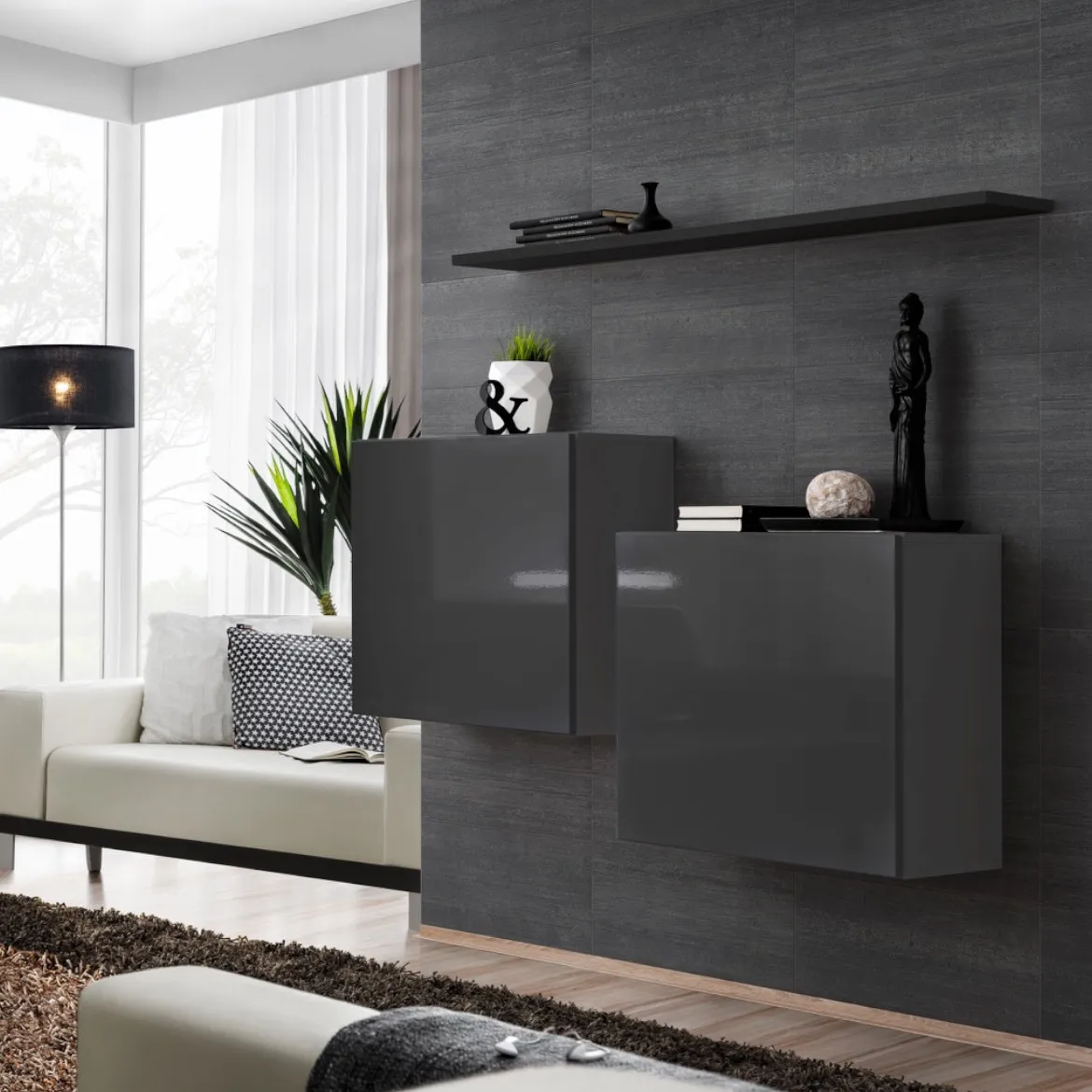 Switch 2 viseca elementa+ polica 110x30x130 sivo/crna