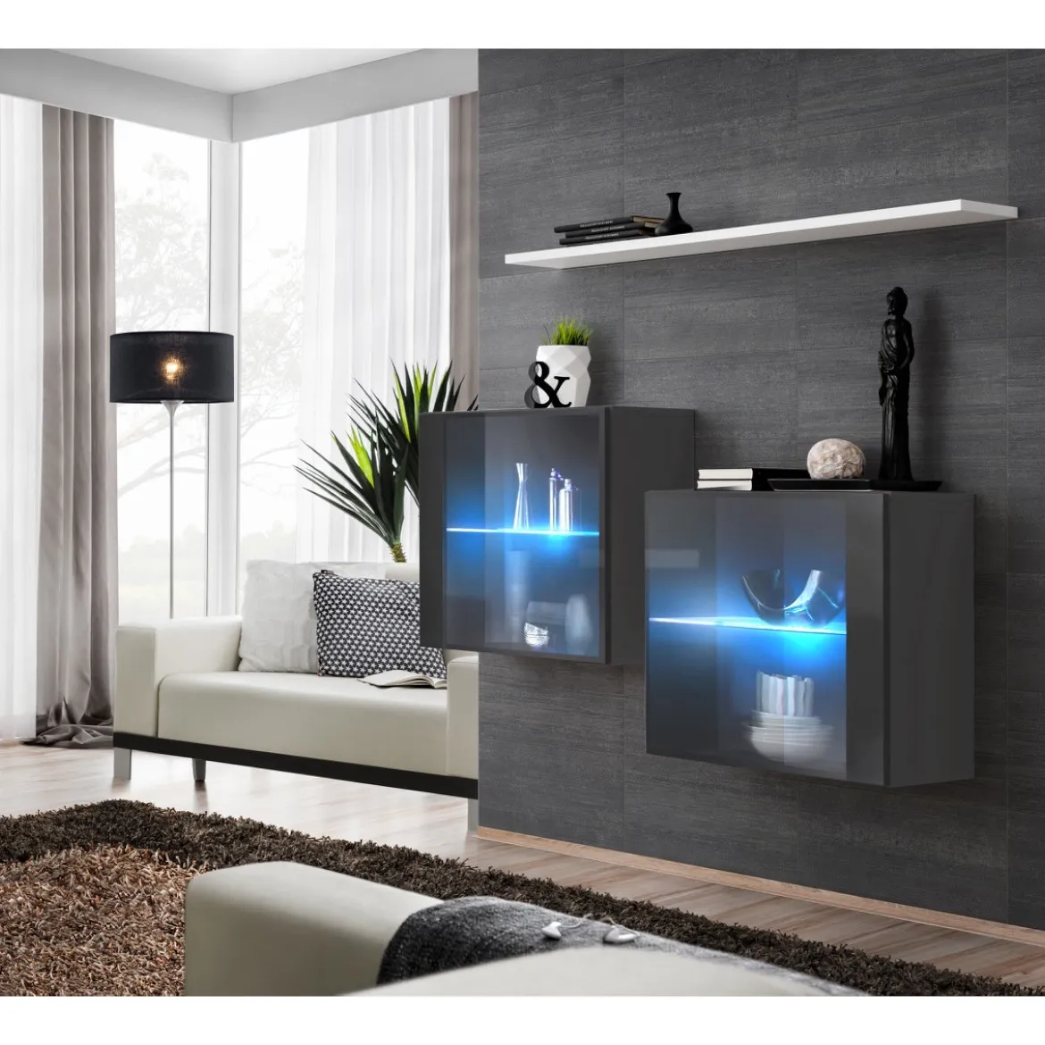 Switch 2 viseca elementa+LED + polica 110x30x130 sivo/beli