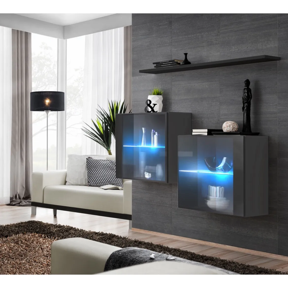 Switch 2 viseca elementa+LED + polica 110x30x130 sivo/crni