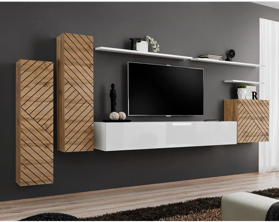 Switch I Line regal 330x40x160 cm hrast wotan/beli