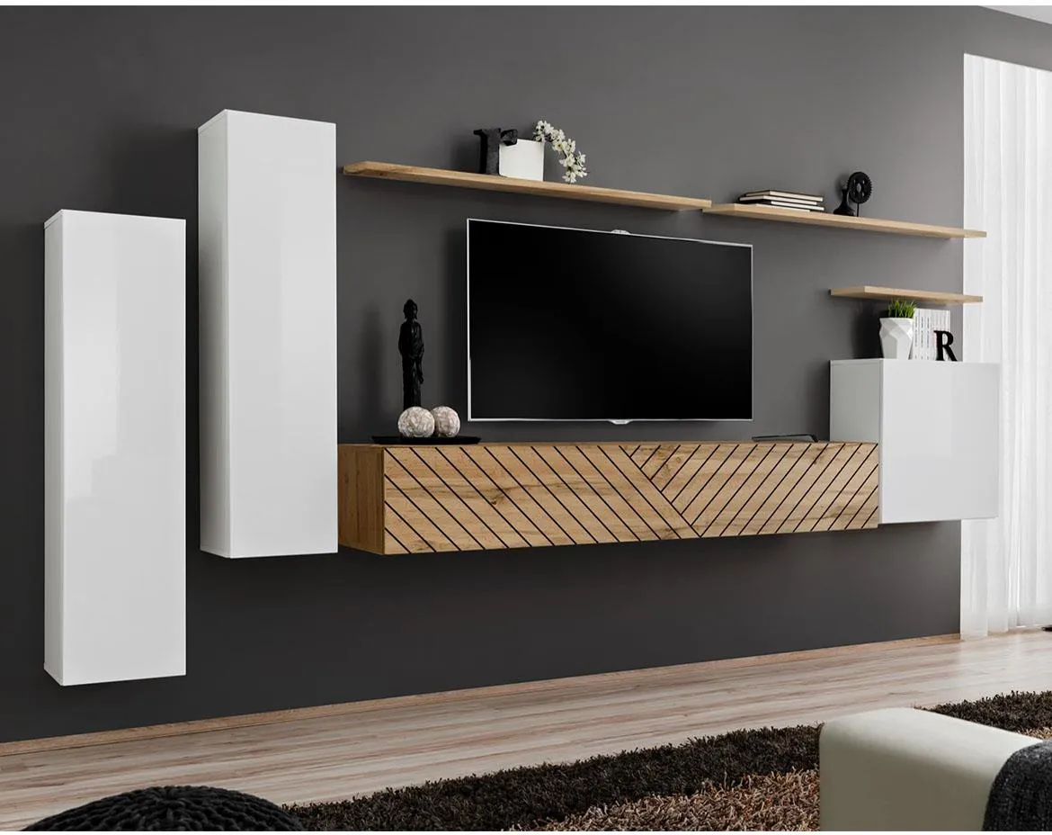 Switch I Line regal 330x40x160 cm hrast wotan/beli