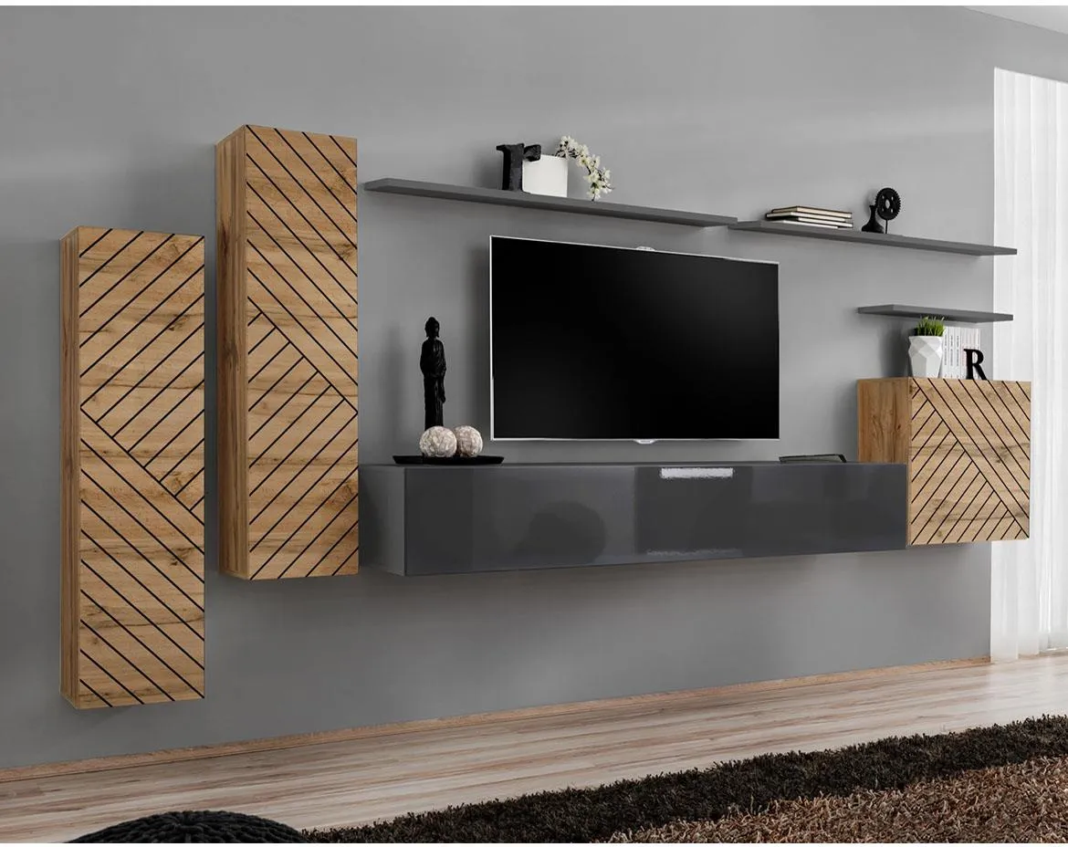 Switch I Line regal 330x40x160 cm hrast wotan/grafit