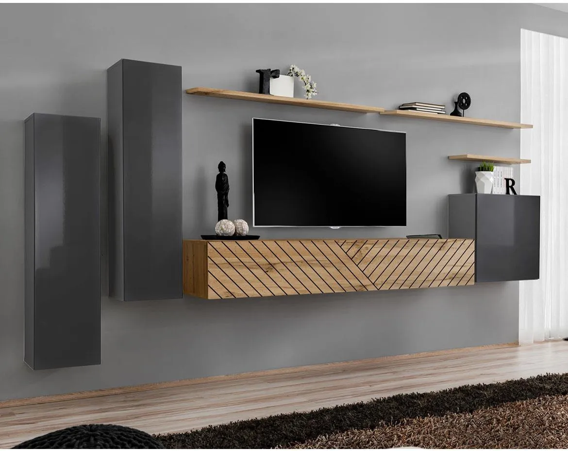Switch I Line regal 330x40x160 cm hrast wotan/grafit