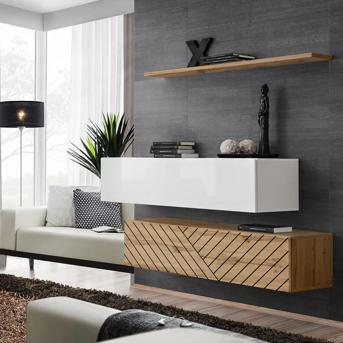 Switch II Line Bialy/Wotan Wwtl Sw SB2 – L komoda 130x30x110 cm bela/wotan hrast