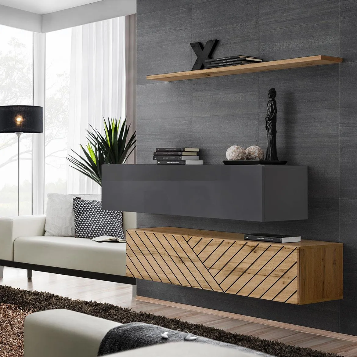 Switch II Line Gwtl Sw SB2 – L komoda 130x30x110 cm grafit/hrast wotan