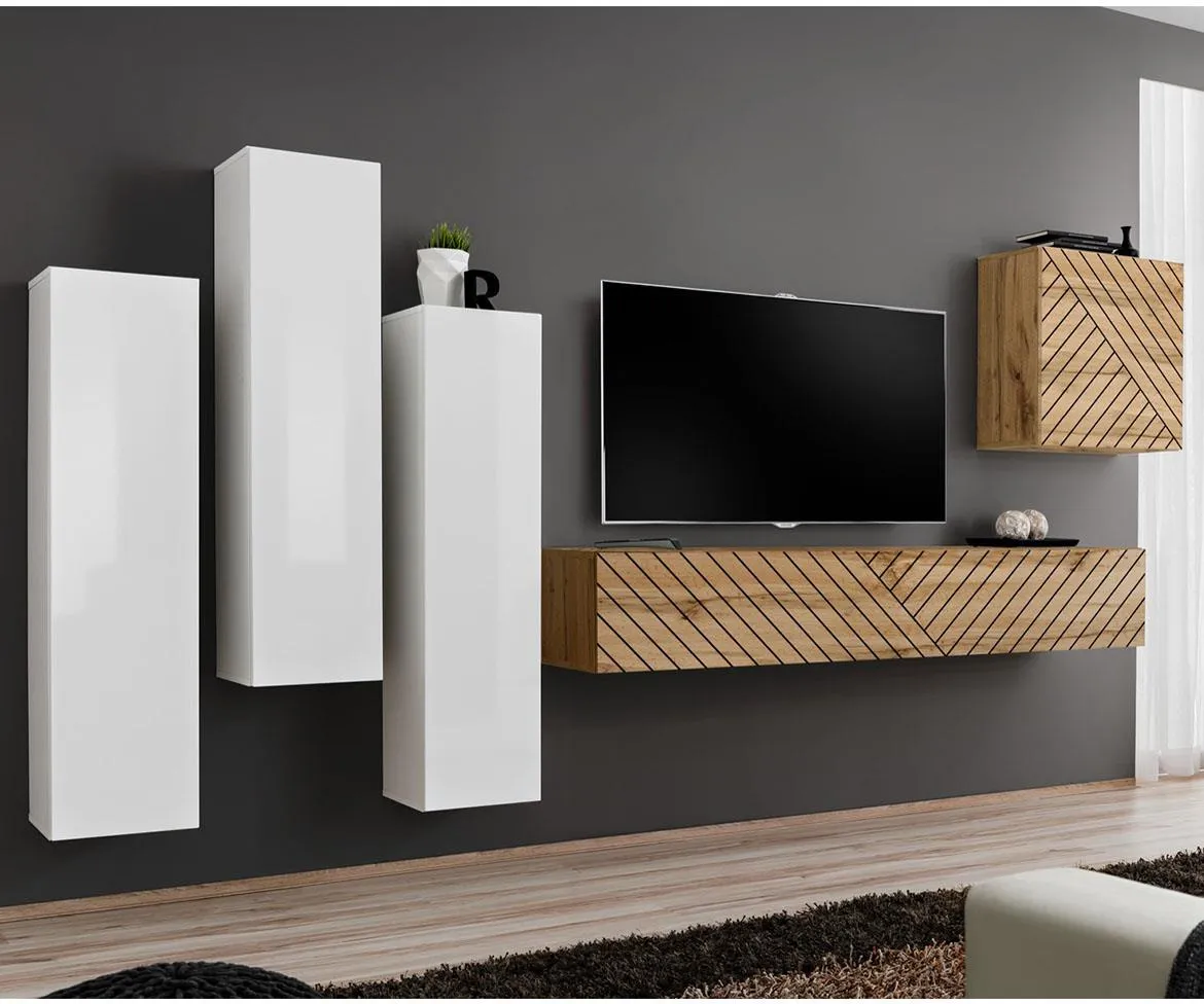 Switch III Line regal 330x40x160 cm bela/ hrast wotan