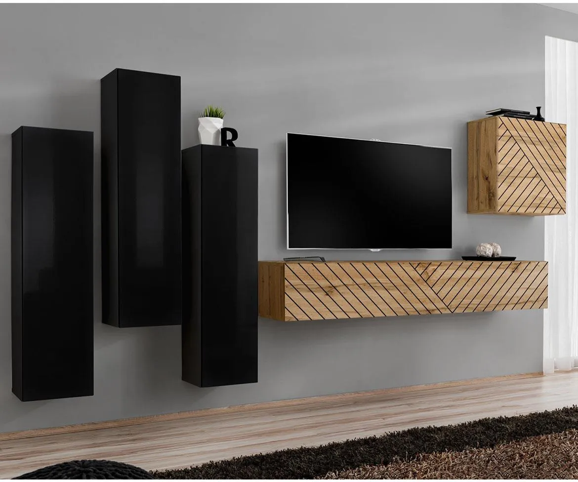 Switch III Line regal 330x40x160 cm crna/hrast wotan