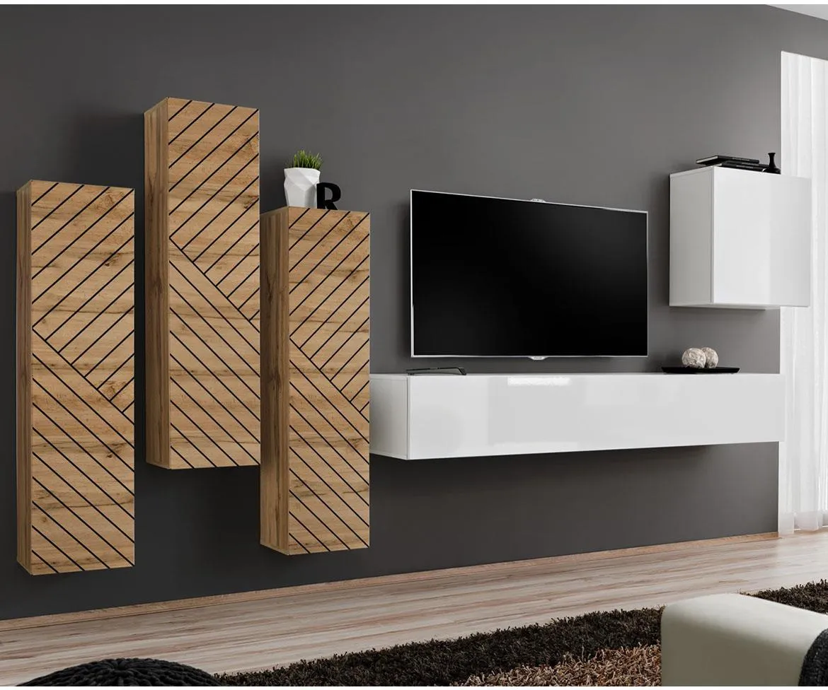 Switch III Line regal 330x40x160 cm hrast wotan/beli