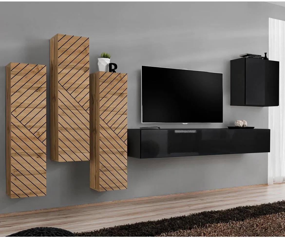 Switch III Line regal 330x40x160 cm hrast wotan/crni