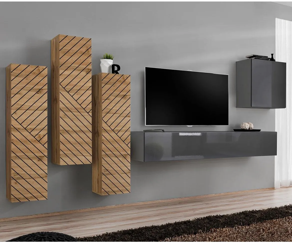 Switch III Line regal 330x40x160 cm hrast wotan/sivi