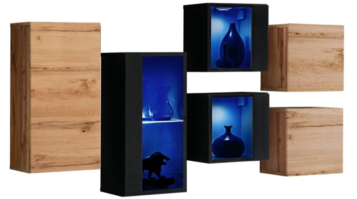 Switch IV set visecih ormarica 6/1+LED natur (wotan hrast)/crni