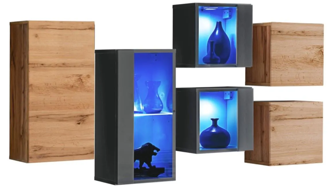 Switch IV set visecih ormarica 6/1+LED natur (wotan hrast)/sivi