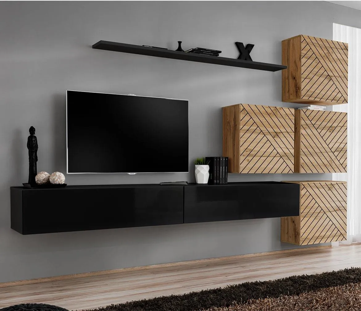 Switch IX Line regal 310x40x200 cm crna/hrast wotan
