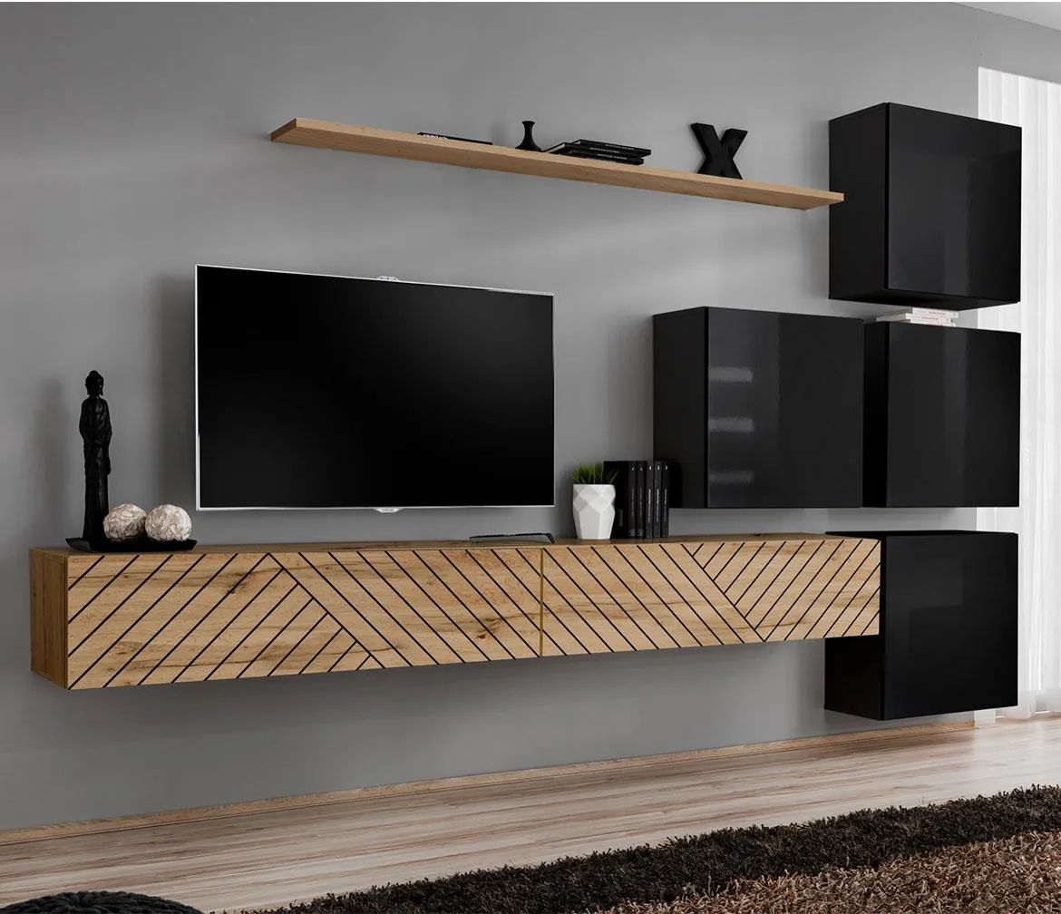 Switch IX Line regal 310x40x200 cm hrast wotan/crni