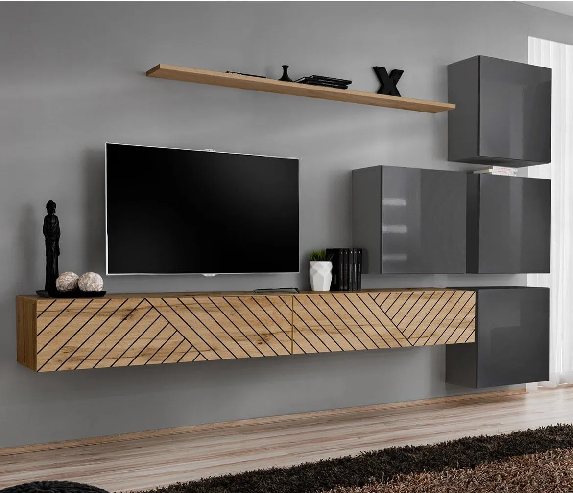 Switch IX Line regal 310x40x200 cm hrast wotan/sivi