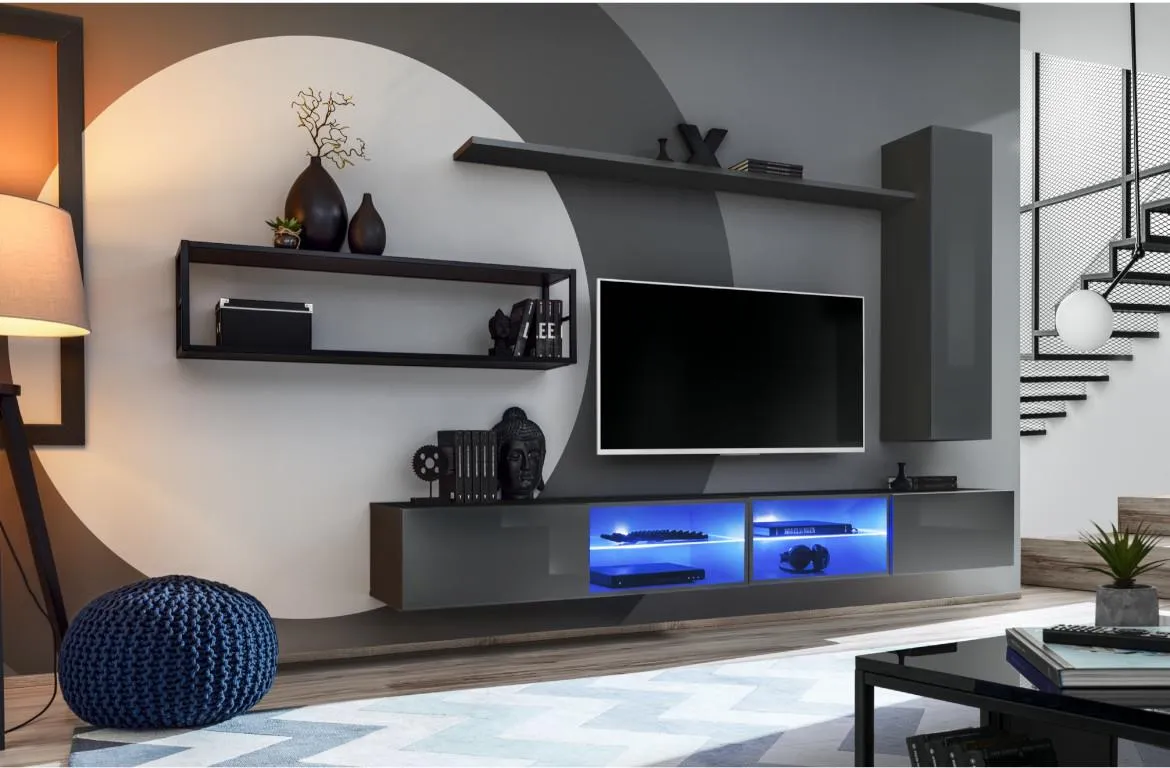 Switch Met IV regal+LED 300x40x170 sivi visoki sjaj