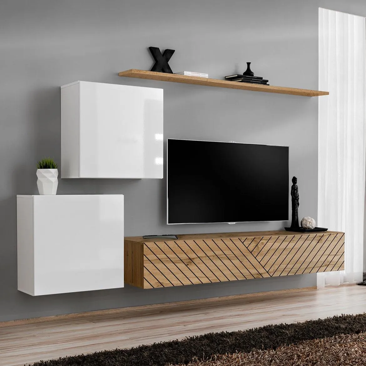 Switch V Line regal 250x40x150 cm bela/hrast wotan