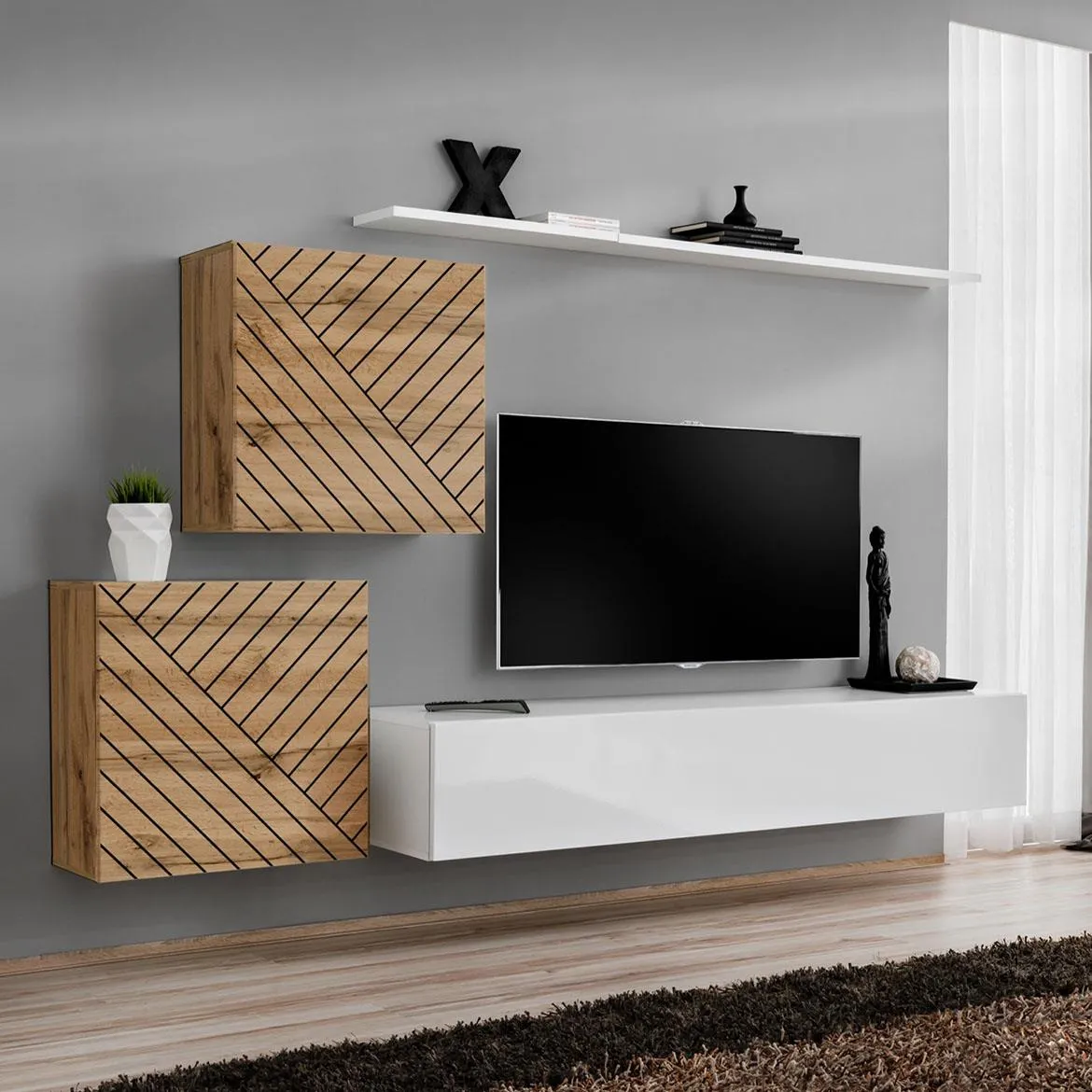 Switch V Line regal 250x40x150 cm hrast wotan/beli
