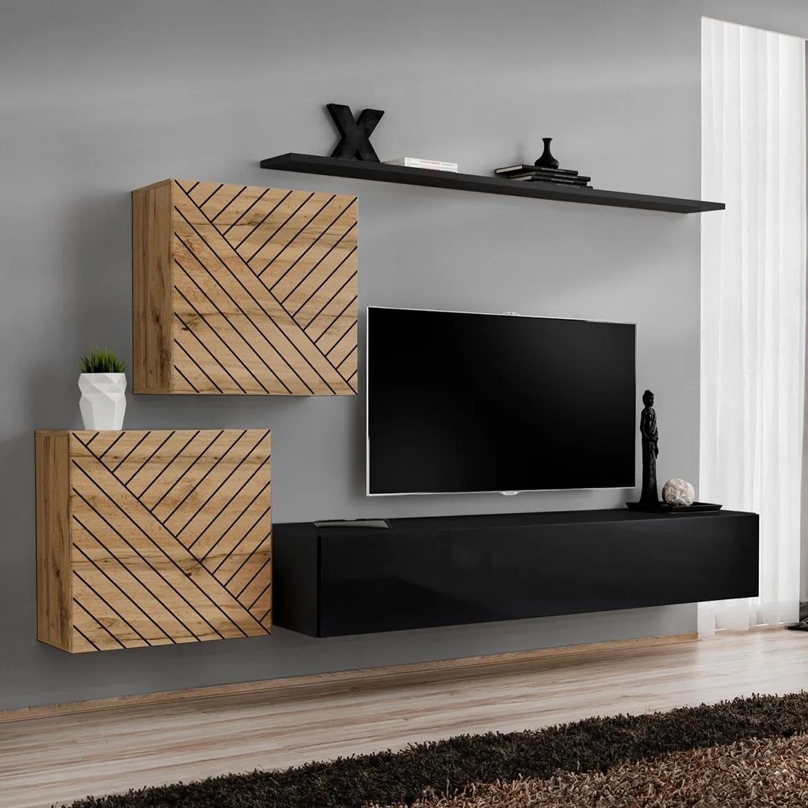 Switch V Line regal 250x40x150 cm hrast wotan/crni