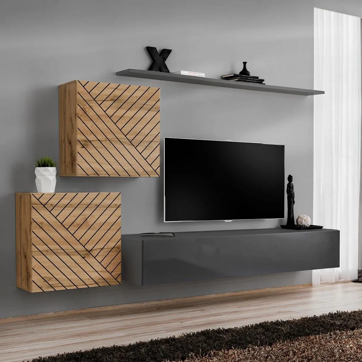 Switch V Line regal 250x40x150 cm hrast wotan/sivi