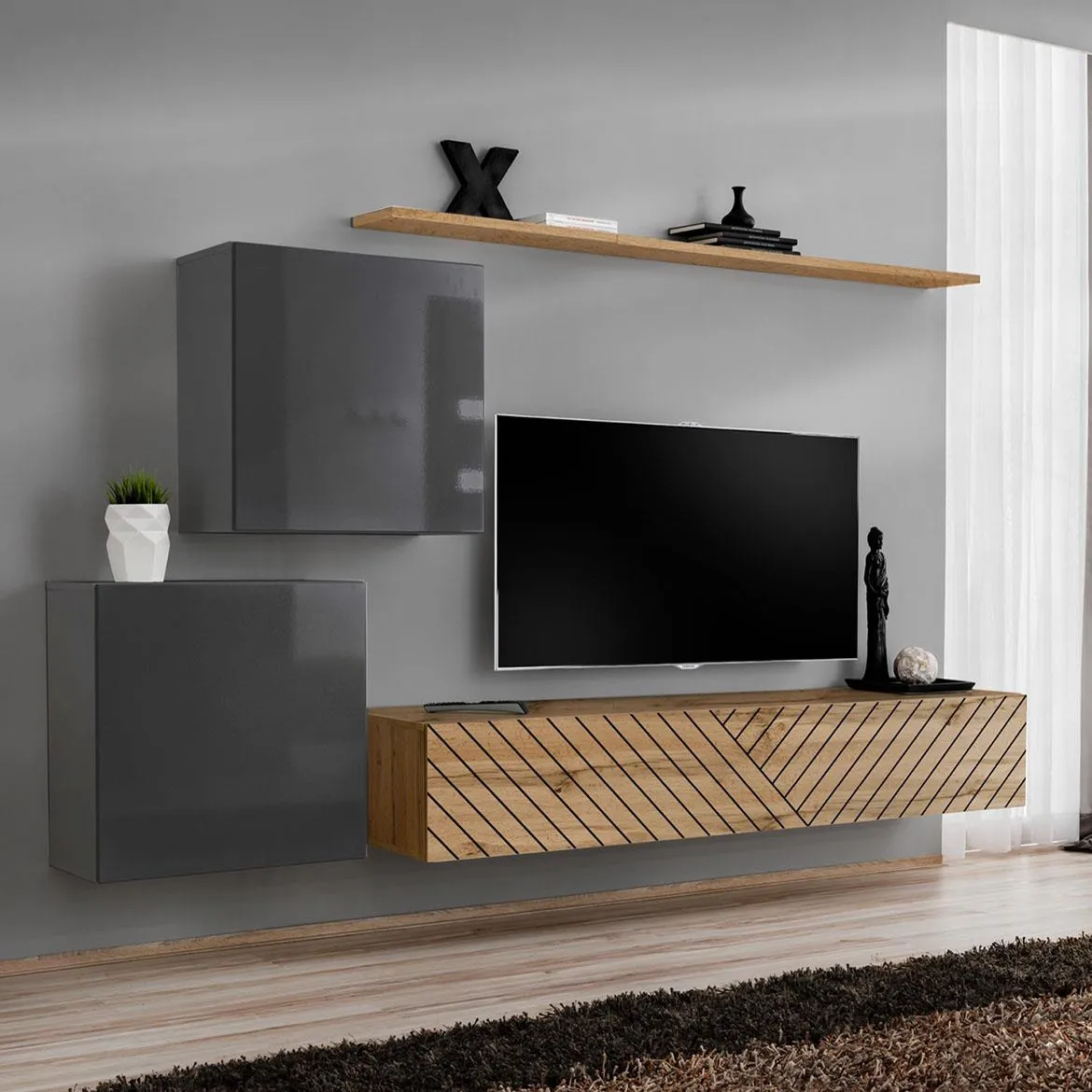 Switch V Line regal 250x40x150 cm sivi/hrast wotan