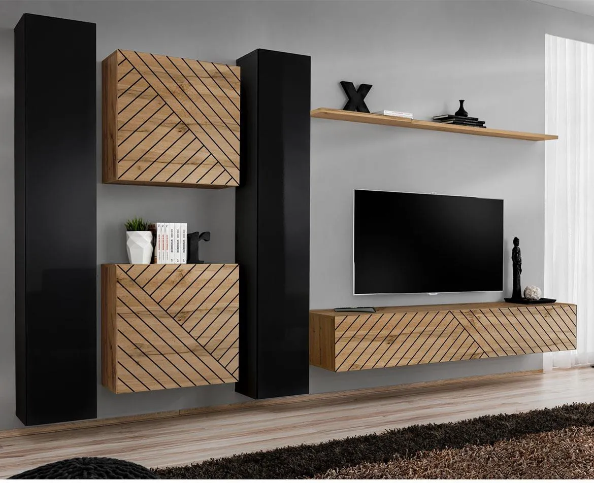 Switch VI Line regal 330x40x180 cm crni/hrast wotan