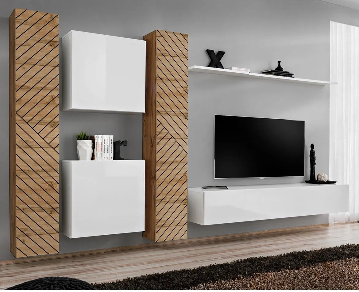 Switch VI Line regal 330x40x180 cm hrast wotan/beli