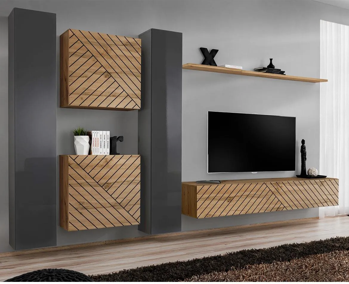 Switch VI Line regal 330x40x180 cm sivi/hrast wotan