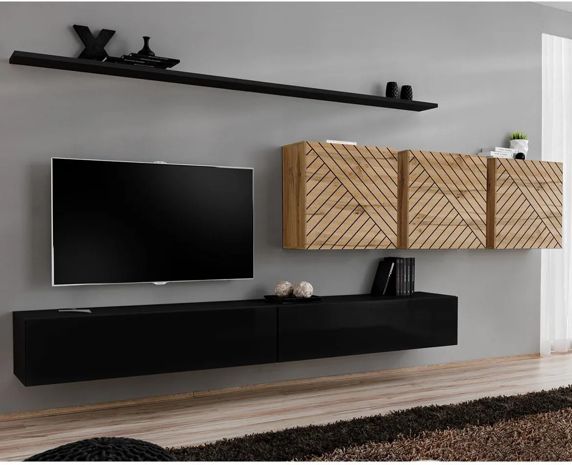 Switch VII Line regal 340x40x150 cm crna/hrast wotan