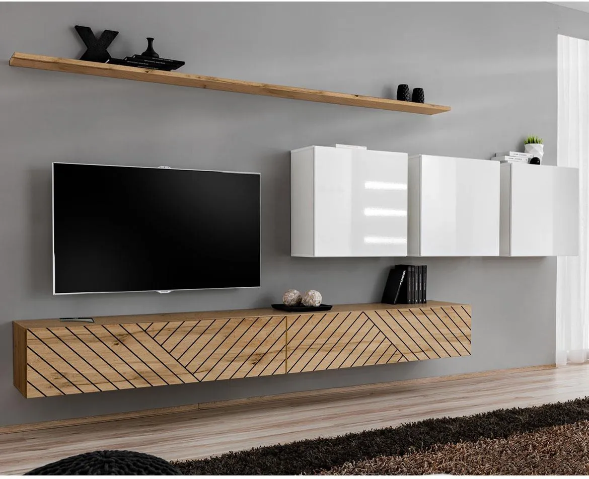 Switch VII Line regal 340x40x150 cm hrast wotan/beli