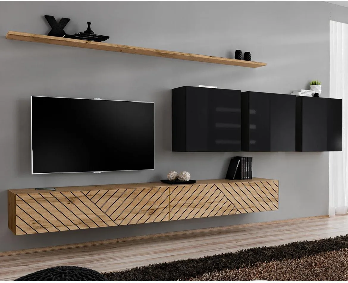 Switch VII Line regal 340x40x150 cm hrast wotan/crni