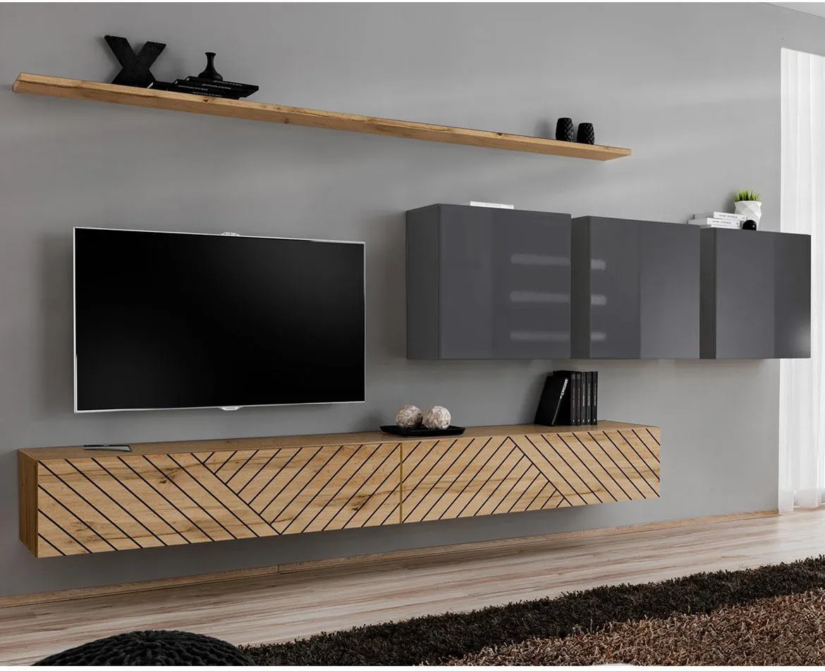 Switch VII Line regal 340x40x150 cm hrast wotan/sivi