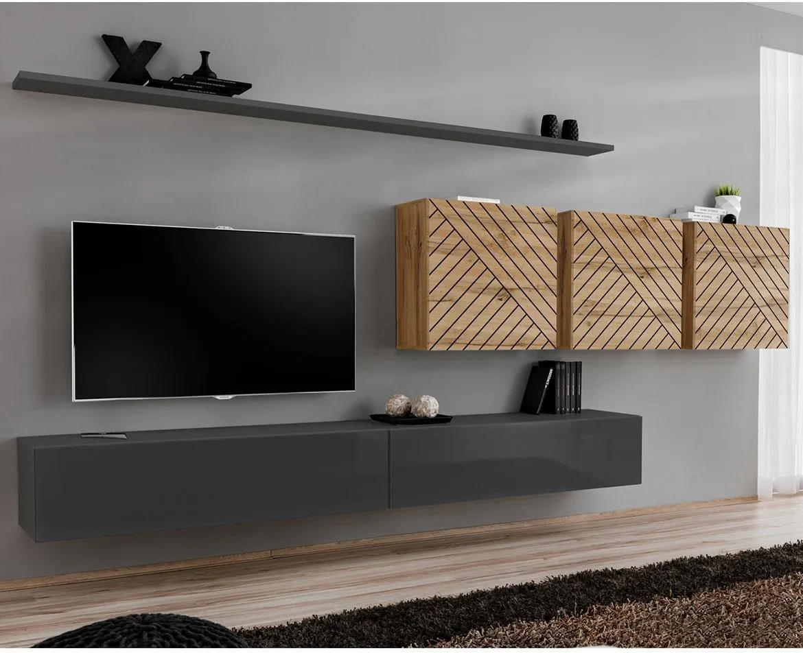 Switch VII Line regal 340x40x150 cm sivi/hrast wotan